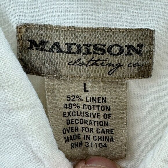 Madison Clothing Co. Mens White Linen/Cotton Blend Button Down Shirt Size L - Picture 4 of 5